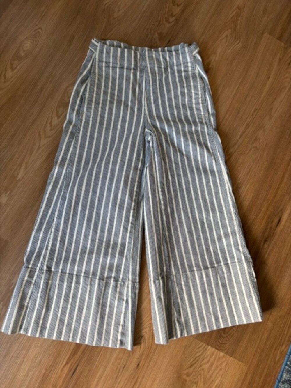 Pilcro by Anthropologie Foxglove Blue Stripe Wide Leg Cropped Pants 26 Waist
